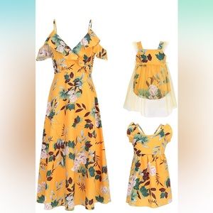 Mommy and Me Dresses Cold Shoulder Ruffle Backless